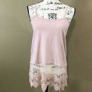 Light Pink Tank | Lace Bottom detail - S